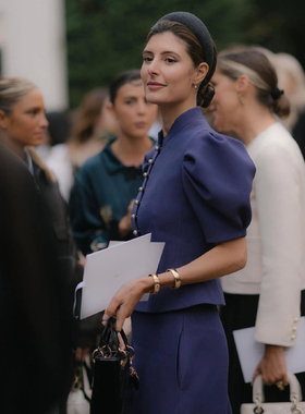 C525早春紫色定织丝羊毛短袖泡泡袖收腰显瘦短袖西装法式优雅高定