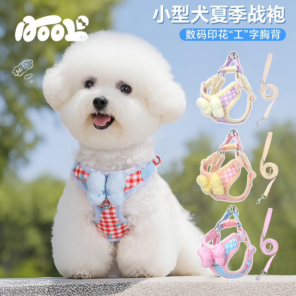 比熊泰迪小狗狗牵引绳狗狗胸背带牵狗绳遛狗宠物狗狗牵引绳小型犬