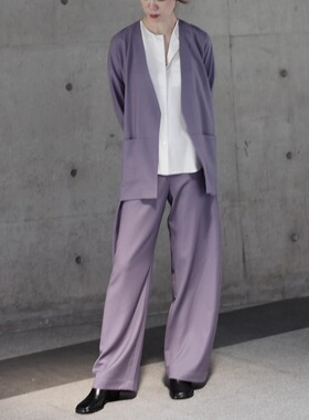 btbstudio 西班牙王妃系列紫气加身精纺羊毛无领西装及弧腿裤套装