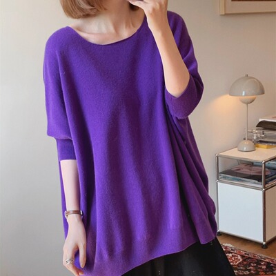 btbstudio 限定新色薰衣草紫! 廓形小气球羊绒半袖针织衫