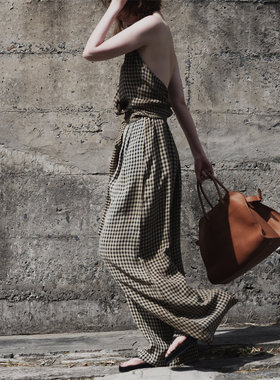 btbstudio Car西班牙王妃系列方格气质款挂脖上衣 长裤及裹身半裙
