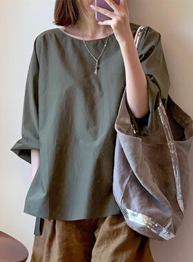 btbstudio   SOL系列简约侧开衩真丝棉七分蝙蝠阔袖小衫两色入