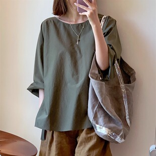 小衫 两色入 SOL系列简约侧开衩真丝棉七分蝙蝠阔袖 btbstudio