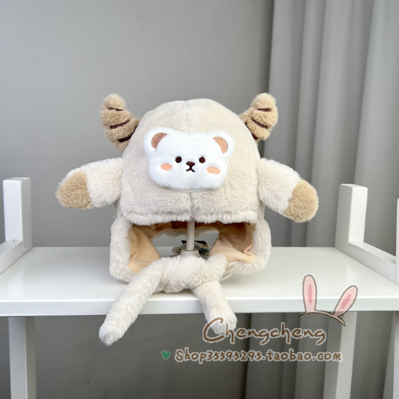 包邮嘟嘟啦冬季新款男女宝宝婴儿童牛角小熊护耳毛绒保暖可爱帽子