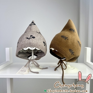 木然良品冬季新男女宝宝婴儿童文艺洋气精灵星空尖尖毛线护耳帽子