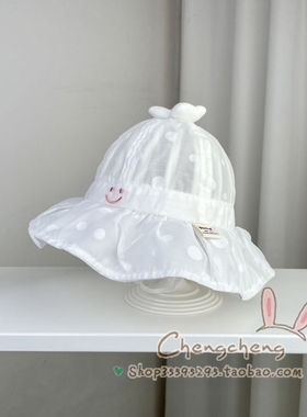 春季薄款宝宝渔夫帽夏天婴儿遮阳帽男女儿童户外防晒白色网眼帽子