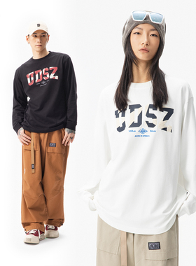 US联邦街牌美式拼接烫绒T恤7A抗菌科技速干棉街舞风嘻哈长袖上衣