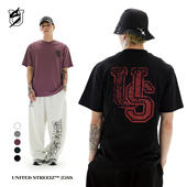 US联邦街牌复古做旧LOGO短袖 宽松美式 街舞嘻哈纯棉亲肤透气T恤