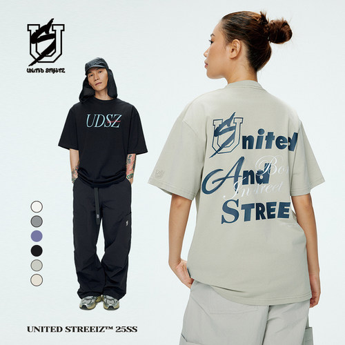 US满背花字短袖T恤宽松圆领上衣