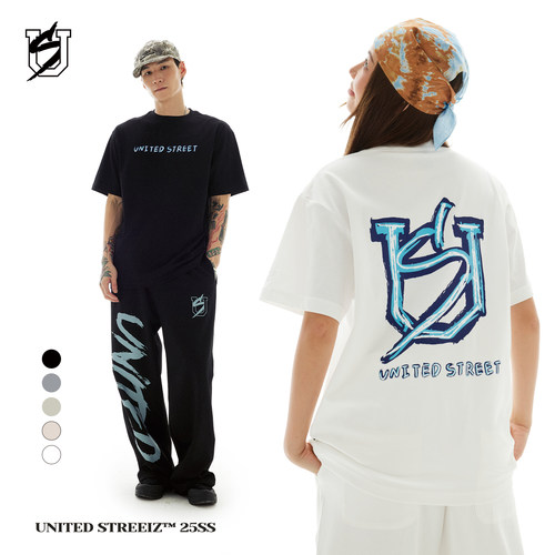 US联邦街牌荧光涂鸦印花短袖t恤