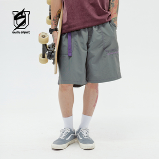 复古美式 夏季 街舞休闲潮牌 短裤 US联邦街牌宽松可调节飘带工装