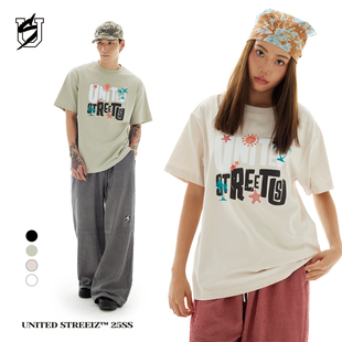 宽松街舞嘻哈t恤男 字母印花纯棉美式 US联邦街牌趣味海岛短袖 夏季