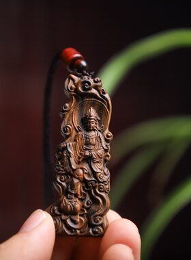 沉香木自在观音项链吊坠木雕手把件沉香车挂件观音菩萨佛牌毛衣链