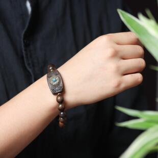 沉香木时来运转手链民族风雕刻六字真言佛珠森系男女文玩手串手饰