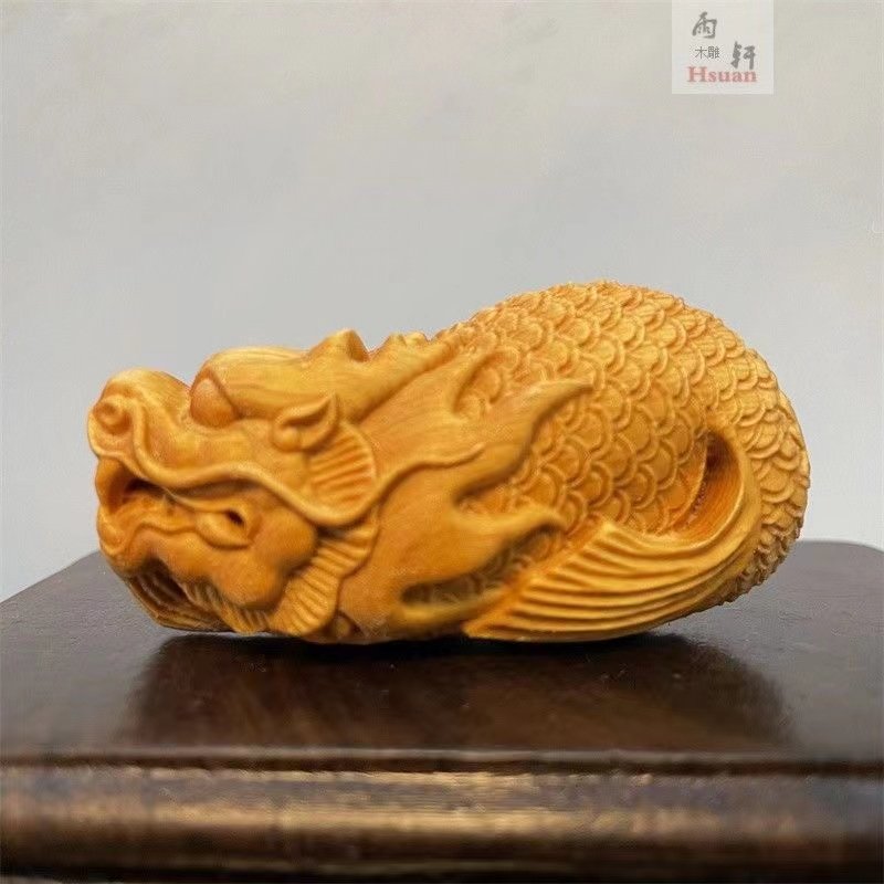 崖柏木雕刻手把件鱼化龙动物龙鱼把件鲤鱼化龙男士随身文玩把玩件