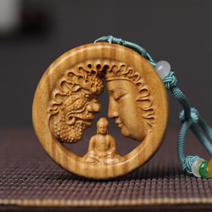 绿檀木雕刻一念之间吊坠佛魔手把件包包挂坠汽车装饰品观音如来佛