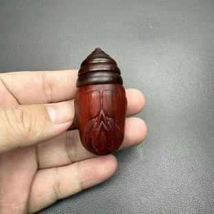 小叶紫檀蝉蛹木雕手把件茧蛹实木雕刻东西南北可旋转按摩手把玩件
