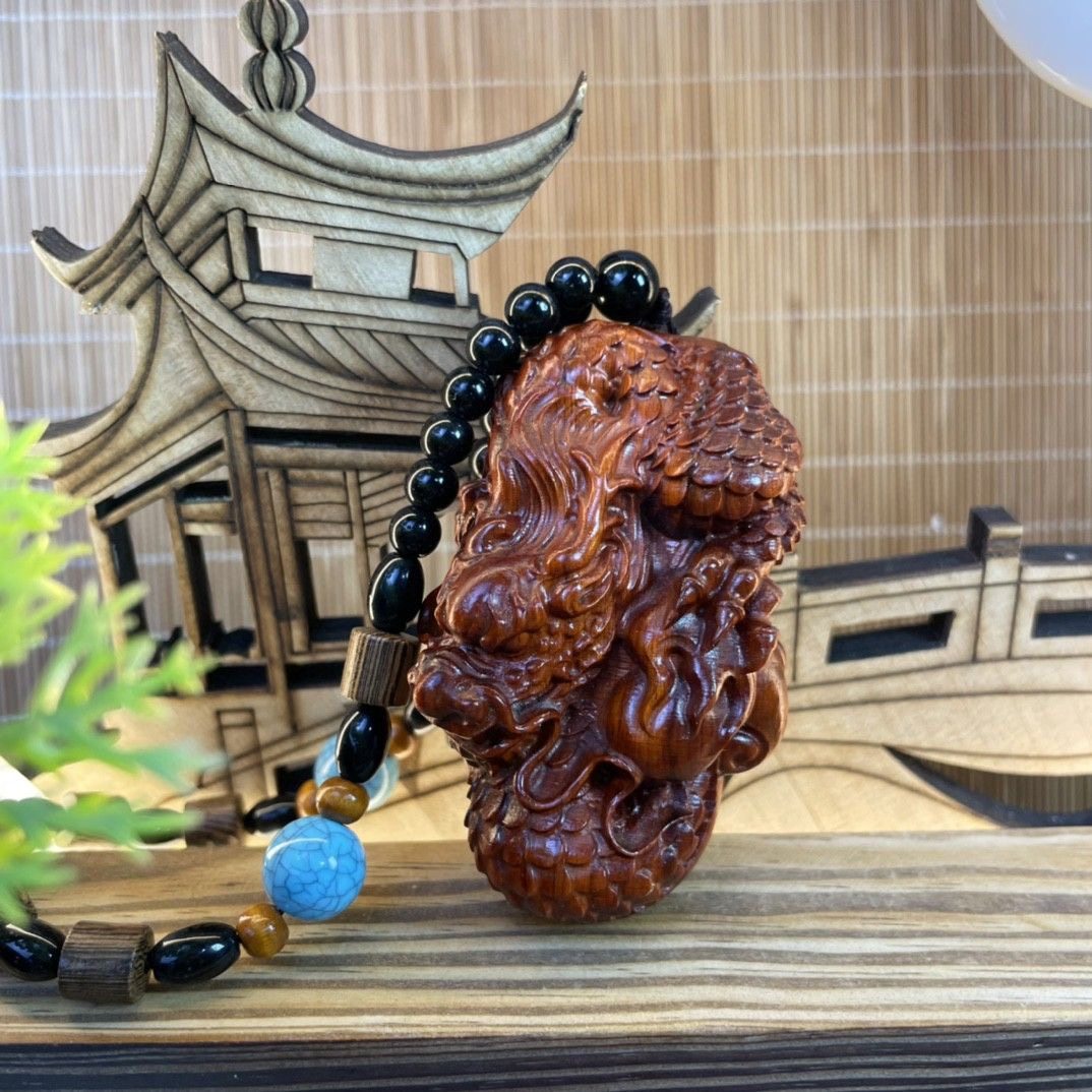 黄花梨实木雕刻车挂件生肖神龙文玩手把件盘玩吊坠随身工艺送礼品图片
