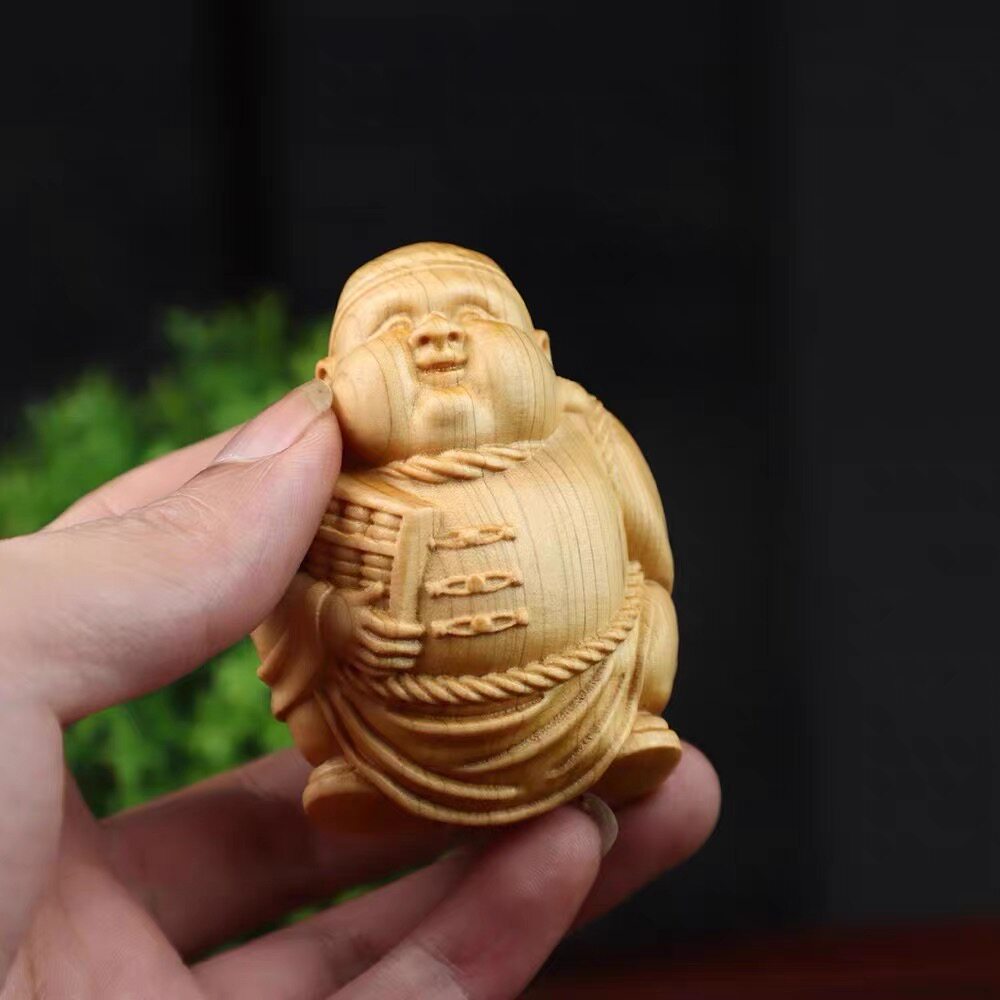 崖柏木雕土财主小地主实木人物随身文玩手把件创意招财工艺品雕刻