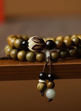 绿檀手串原创设计复古风女学生双圈串珠子手链方块中国风手串