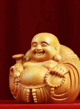 弥勒佛崖柏木把玩摆件一团和气