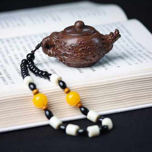 沉香木把把壶胡麻将神器男士随身手把件祥云龙壶木雕挂件茶壶摆件