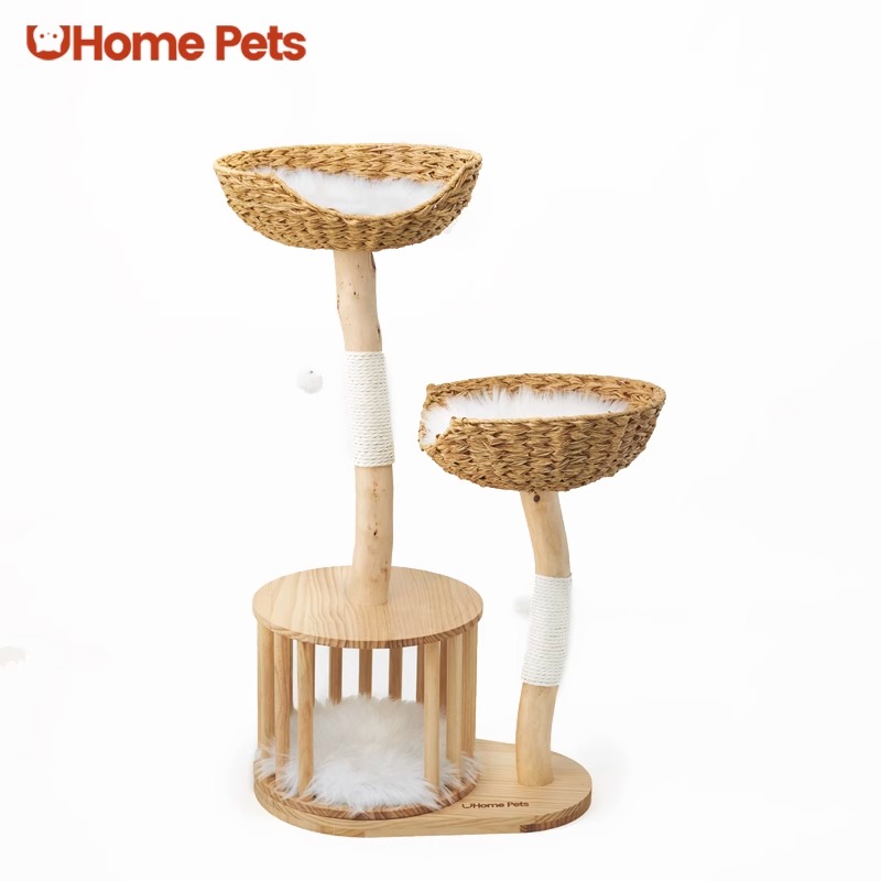 实木猫爬架藤编猫窝夏季树干小型