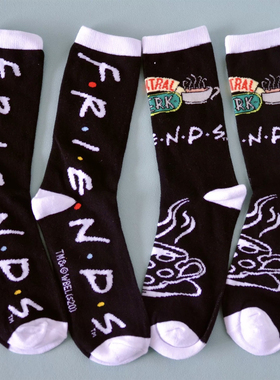 老友记美剧周边FRIENDS 纯棉卡通中筒袜子 central perk 两双入