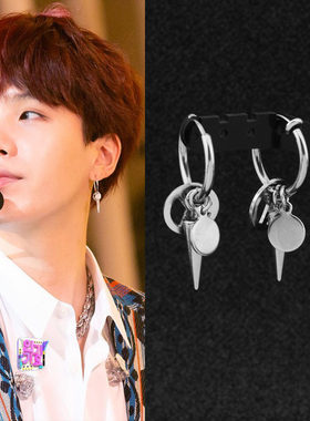 BTS闵玧其SUGA同款反战标志耳环男 韩版潮人个性耳坠无耳洞耳夹女