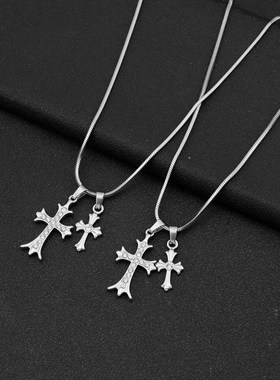 钛钢十字架蛇骨链男女锁骨链