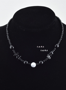 小众黑色石头拼接锁骨链女短项链