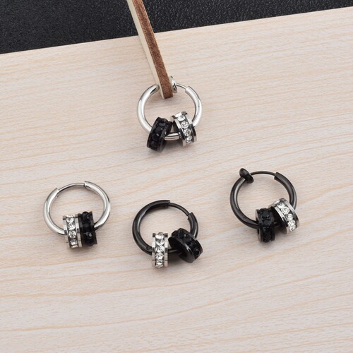 男女钻圈耳环黑色不掉色耳夹送礼