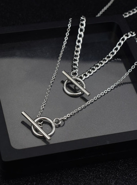 钛钢双层叠戴朋克风锁骨链