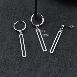 新款 镂空几何长条不锈钢耳环港女生耳钉简约百搭情侣耳饰无洞耳夹