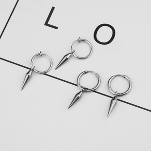 男士潮人尖锥耳环 原宿朋克嘻哈个性耳夹男 不掉色锥形耳圈耳坠女
