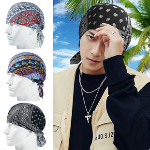 头巾帽子男海盗头巾春秋薄款印花图案海盗帽男女单层时尚潮包头帽