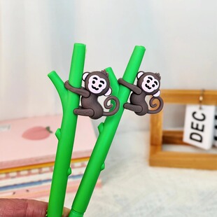 可爱猴子熊猫上树中性笔创意软胶卡通黑色水笔刷题笔学生奖励奖品