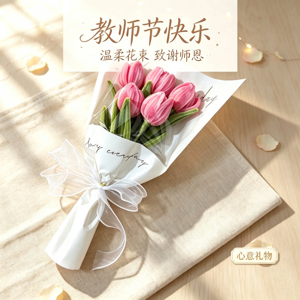 成品扭扭棒郁金香玫瑰花单支花束永生花扭扭棒diy教师节活动礼物