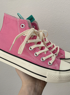 夏季新款白色鞋子1970s高帮粉色帆布鞋女韩版百搭男女款平底板鞋