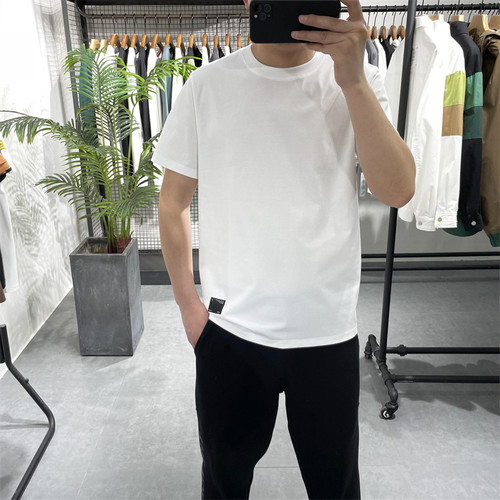 夏季新款纯色圆领短袖T恤男简约休闲半袖弹力修身打底衫体恤上衣-封面