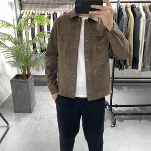 冬季新款翻领皮夹克男士皮衣高级感简约百搭工装外套休闲加绒上衣