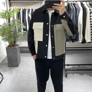 冬季新款拼接撞色翻领夹克男士棉服韩版潮流休闲工装棉衣二棉外套