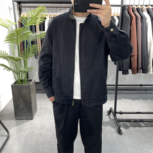 春季新款立领夹克男韩版潮流休闲工装外套青年帅气茄克衫棉服上衣