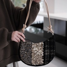 小众黑色亮片女生通勤单肩月牙斜挎包腋下包牛角包小包巨好看上班