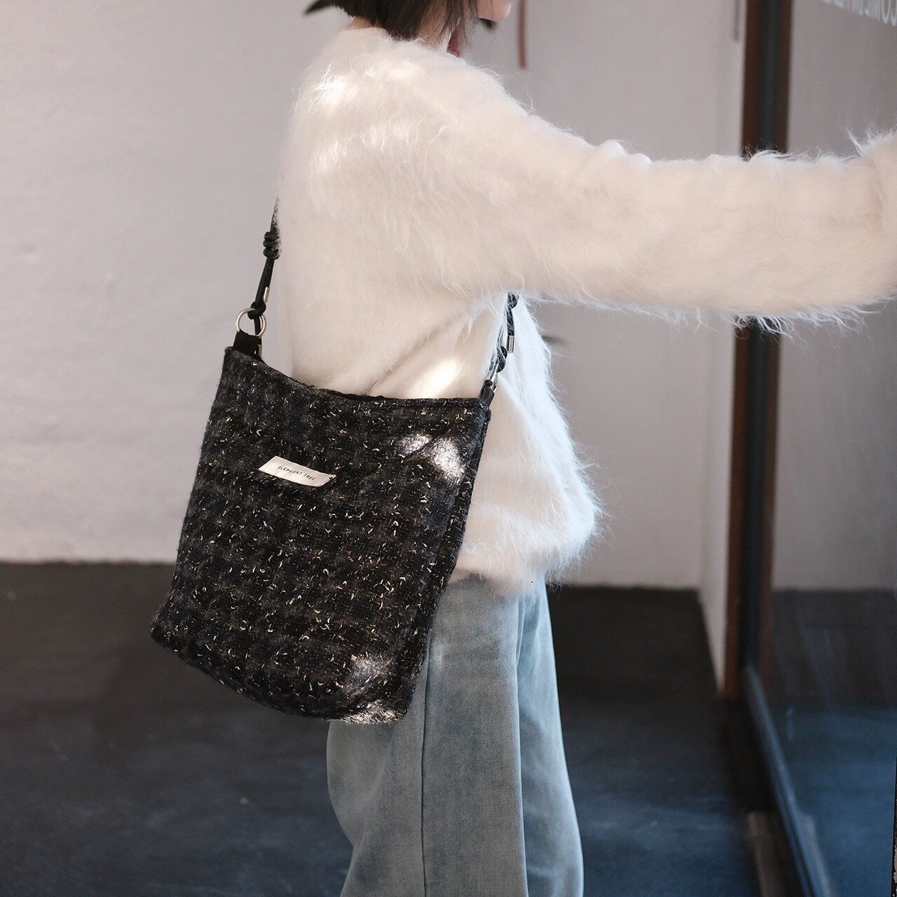 高级感黑金格纹小众秋冬单肩可调节斜挎大容量托特包 女生礼物