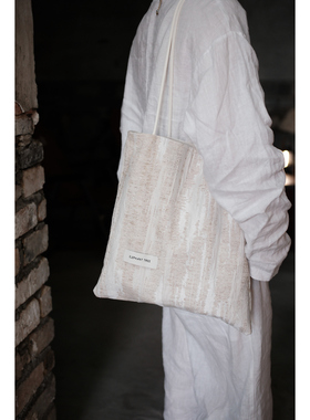 气质条纹棉麻女生时尚百搭单肩包帆布包大容量小众包包质感复古