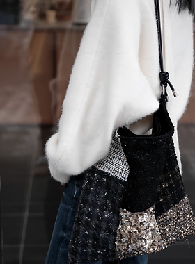 亮片单肩斜挎包帆布包大容量手提布袋通勤包包女款小众轻奢高级感