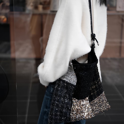 小众重工黑金粗花呢亮片帆布包