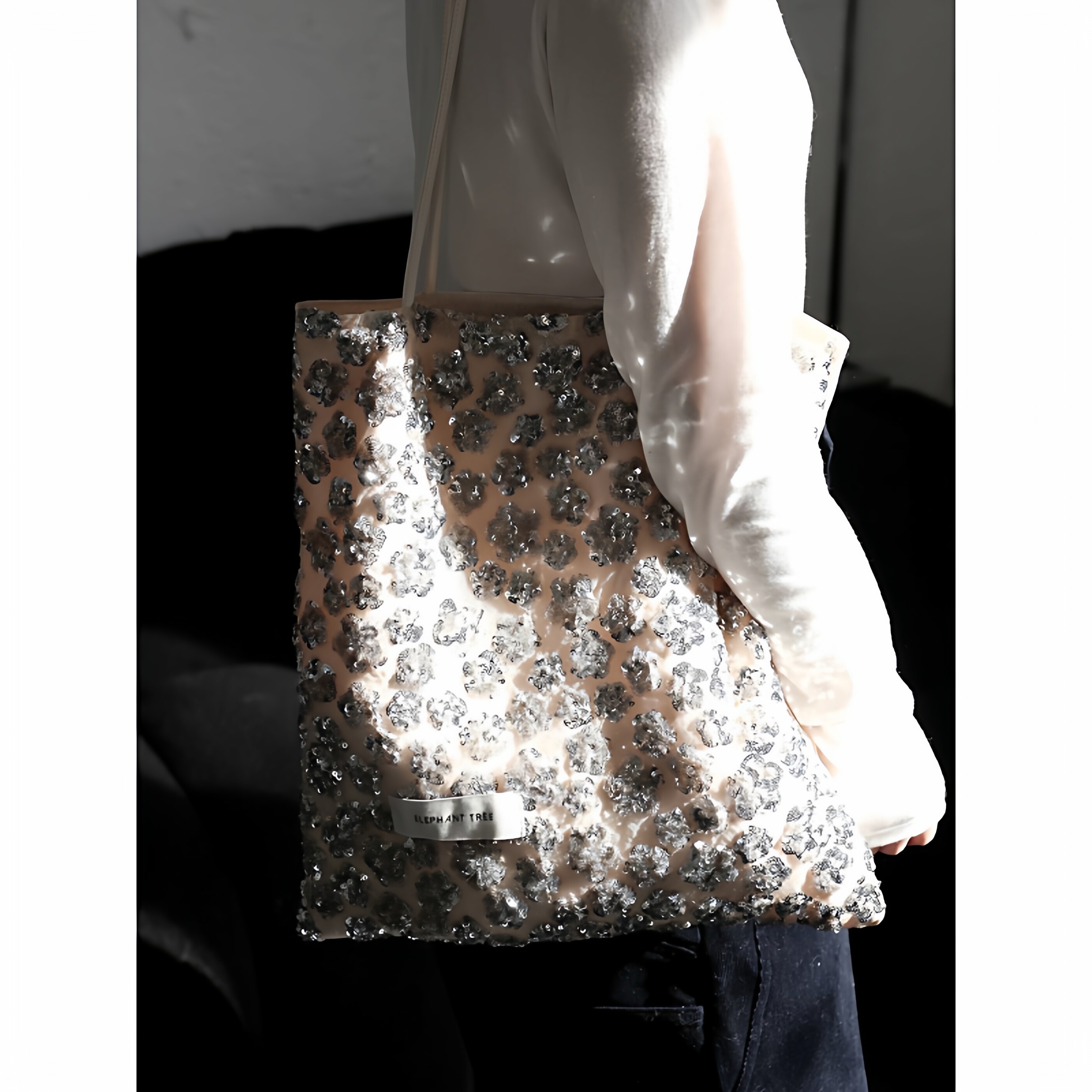 银色亮片花朵纱时尚百搭单肩包帆布包大容量小众包包春夏新款女包