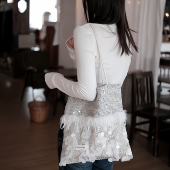 小众气质白羽毛亮片小香风百搭单肩包帆布包大容量小众包包礼物